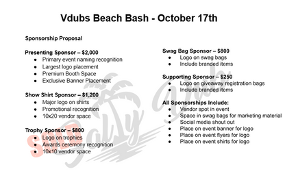 Sponsor the 2026 Vdubs Beach Bash